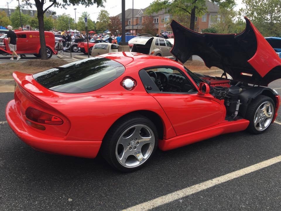 AGV Mobile Car Detailing — red Dodge Viper at car show with hood open after detail